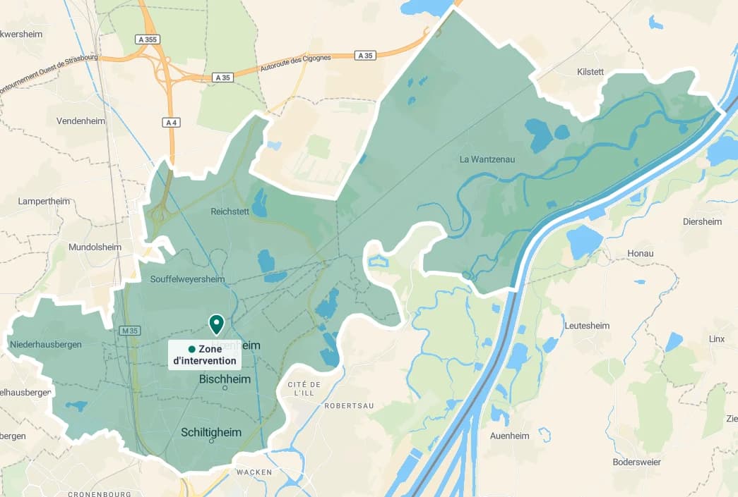 Carte de la zone d’intervention de Nadine Coiff’ autour de Hœnheim